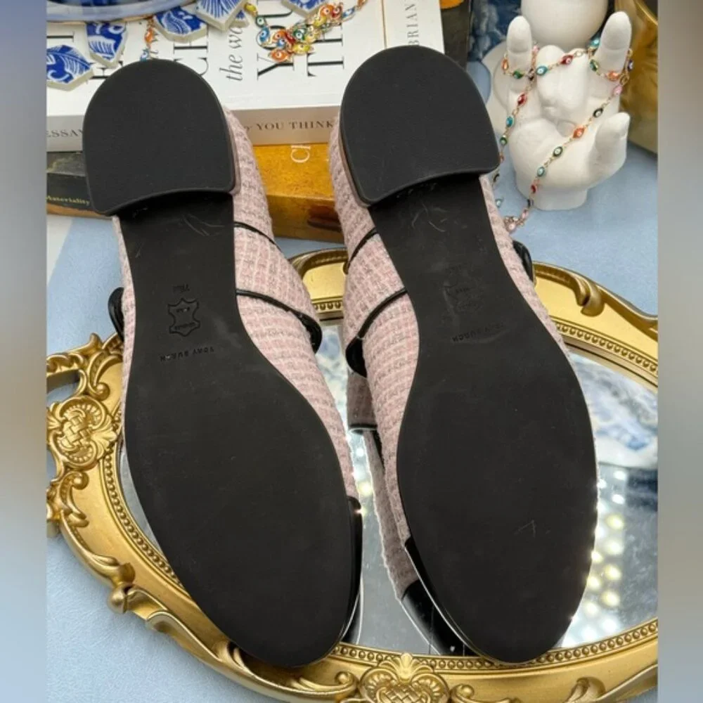 🆕 TORY BURCH 🧿 NWOB Mary Jane Heeled Ballet Flat, Pink Tweed, Sz 7.5 *SAMPLE*